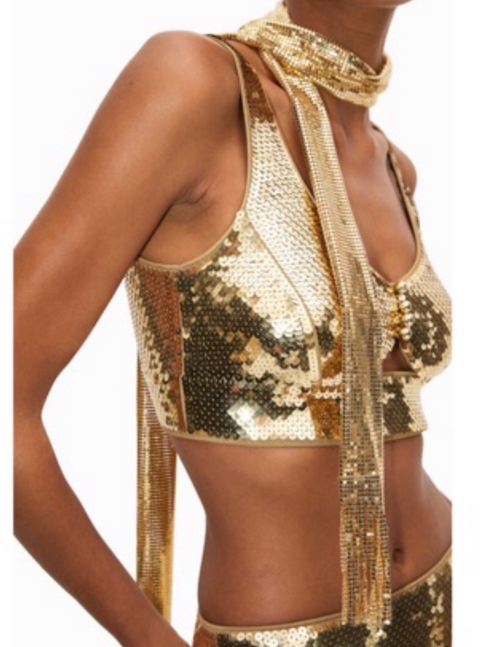 H&M x Paco Rabanne Gold Sequin Crop Top - Picture 2 of 9